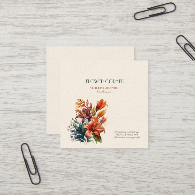 Florist Shop Lilies   Square Business Card (Front/Back In Situ)
