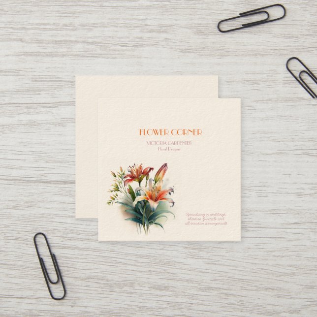 Florist Shop Lilies  Square Business Card (Front/Back In Situ)