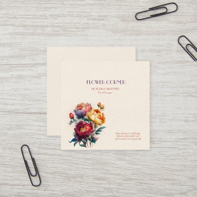 Florist Shop Peonies   Square Business Card (Front/Back In Situ)