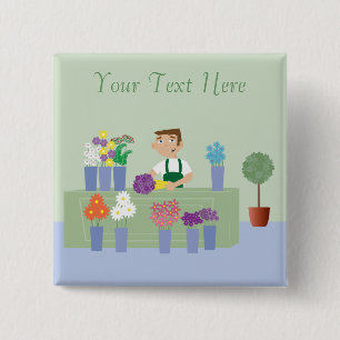 Florist Working In Store With Flowers Personalized 2 Inch Square Button