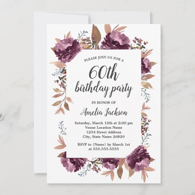 Florom Purple Aquarelle 60e Invitation anniversair (Devant)