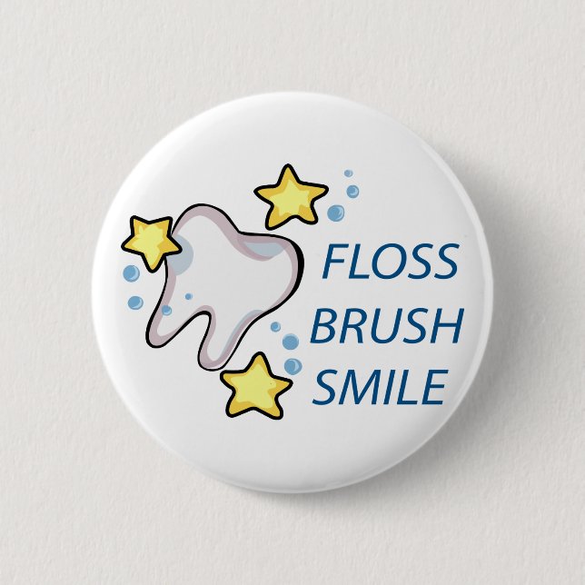 Floss Brush Smile 2 Inch Round Button (Front)