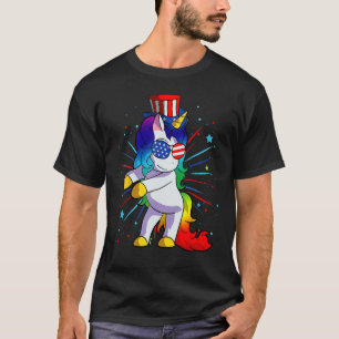 Floss Dance 4th of July Unicorn  Girls Women US Fl T-Shirt