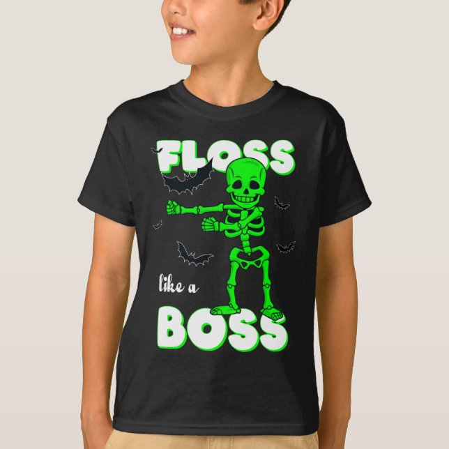 Floss Like A Boss Skeleton Halloween Boys Girls Ki T-Shirt (Front)