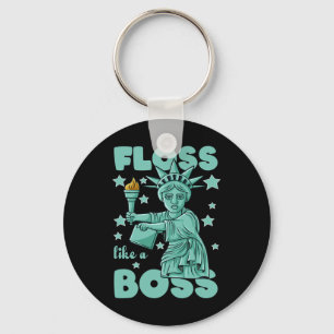 Floss Like A Boss Statue Of Liberty 4th Of July Bo Keychain