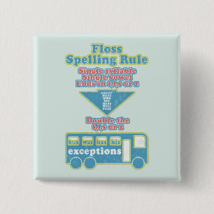 Floss Rule Phonics Learning English Language 2 Inch Square Button