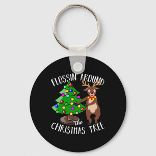 Flossin Round The Christmas Tree Reindeer Flossing Keychain