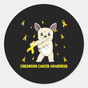 Flossing French Bulldog Childhood Cancer Awareness Classic Round Sticker