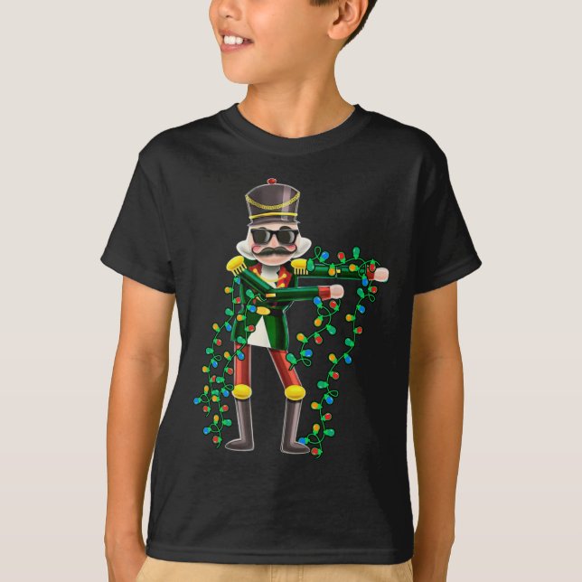 Flossing Nutcracker Funny Christmas Lights T-Shirt (Front)