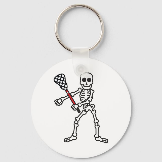 Flossing Skeleton Lacrosse Player Halloween Costum Keychain (Front)