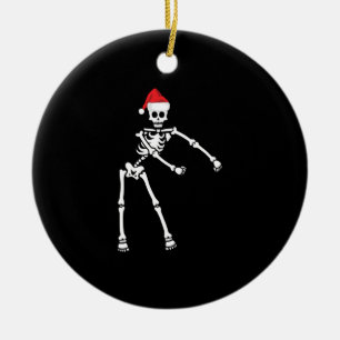Flossing Skeleton Santa Hat Funny Kids Xmas Holida Ceramic Ornament
