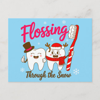 Flossing Through The Snow Christmas Tooth Dentist Holiday Postcard