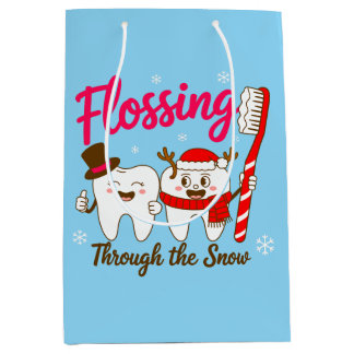 Flossing Through The Snow Christmas Tooth Dentist Medium Gift Bag