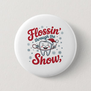 Flossing Thru the Snow Funny Xmas Christmas  2 Inch Round Button