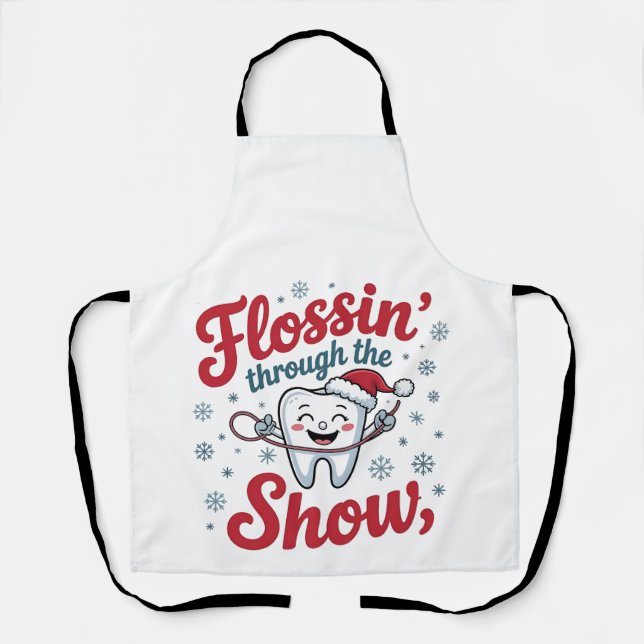 Flossing Thru the Snow Funny Xmas Christmas  Apron (Front)
