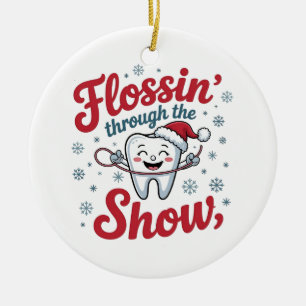 Flossing Thru the Snow Funny Xmas Christmas  Ceramic Ornament