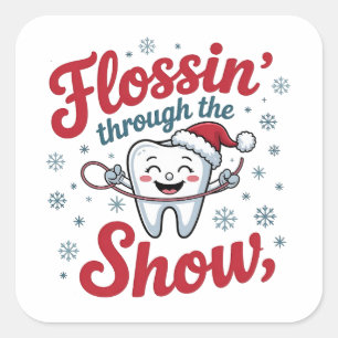 Flossing Thru the Snow Funny Xmas Christmas Square Sticker