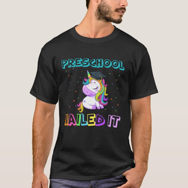 Flossing Unicorn Preschool Graduation Cap Diploma  T-Shirt (Front)