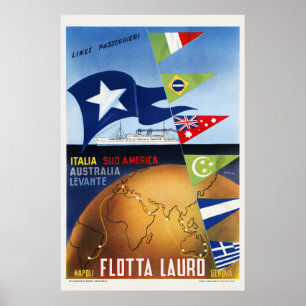 Flotta Lauro Napoli Genova Italie Poster vintage