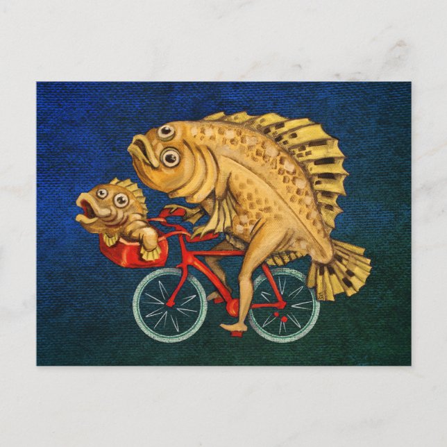 Flounder Riding A Bicycle Painting Postcard (Front)