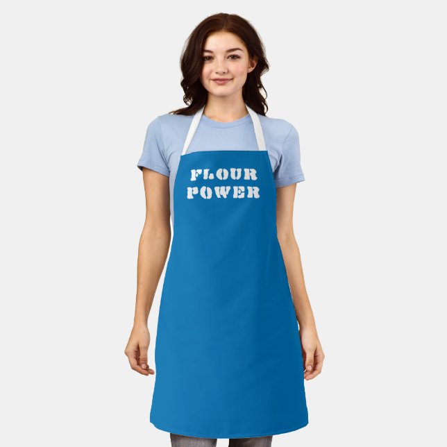 Flour Power Bright Blue Baking Apron (Worn)