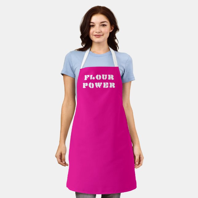 Flour Power Bright Pink Baking Apron (Worn)
