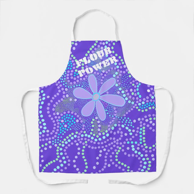 Flour Power Funny Retro Purple Apron (Front)
