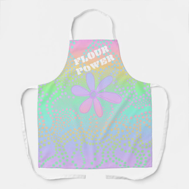 Flour Power Funny Retro Rainbow Apron (Front)