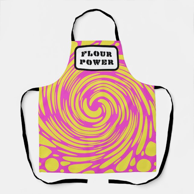 Flour Power Psychedelic Pink Yellow Apron (Front)