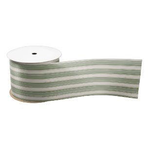Flour Sack Dbl Stripe in Evergreen and Ivory Satin Ribbon