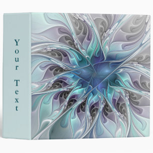 Flourish Abstract Modern Fractal Flower Blue Text Binder