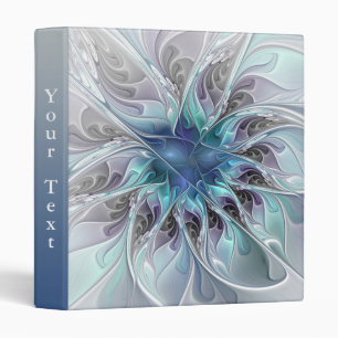 Flourish Abstract Modern Fractal Flower Blue Text Binder