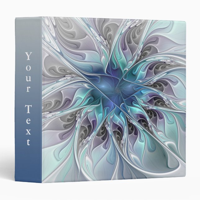 Flourish Abstract Modern Fractal Flower Blue Text Binder (Front/Spine)