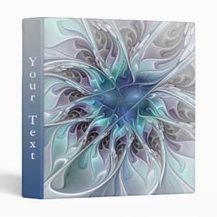 Flourish Abstract Modern Fractal Flower Blue Text Binder