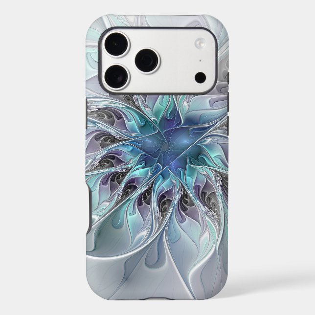 Flourish Abstract Modern Fractal Flower With Blue (Back)