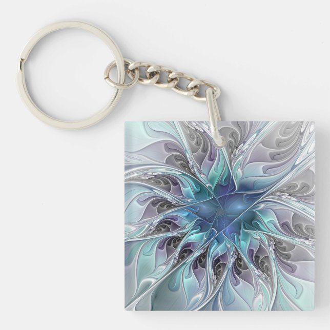 Flourish Abstract Modern Fractal Flower With Blue (Devant)