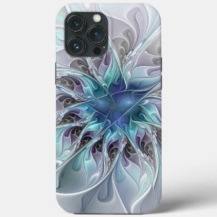Flourish Abstract Modern Fractal Flower With Blue iPhone 13 Pro Max Case