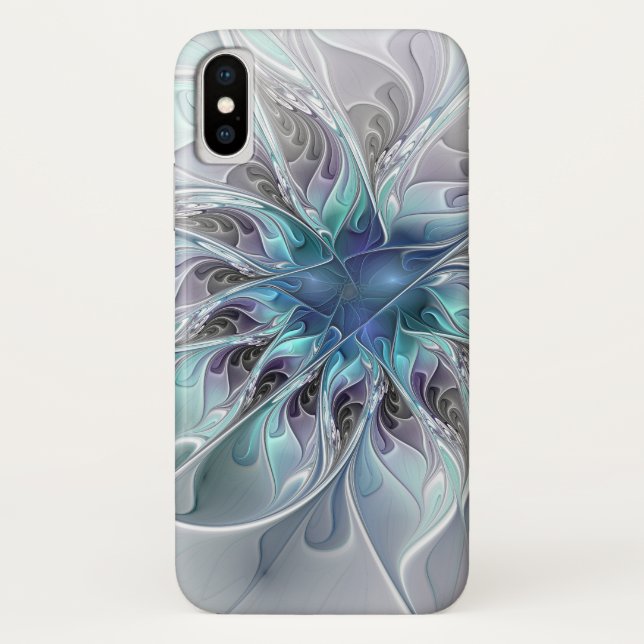 Flourish Abstract Modern Fractal Flower With Blue Case-Mate iPhone Case (Back)