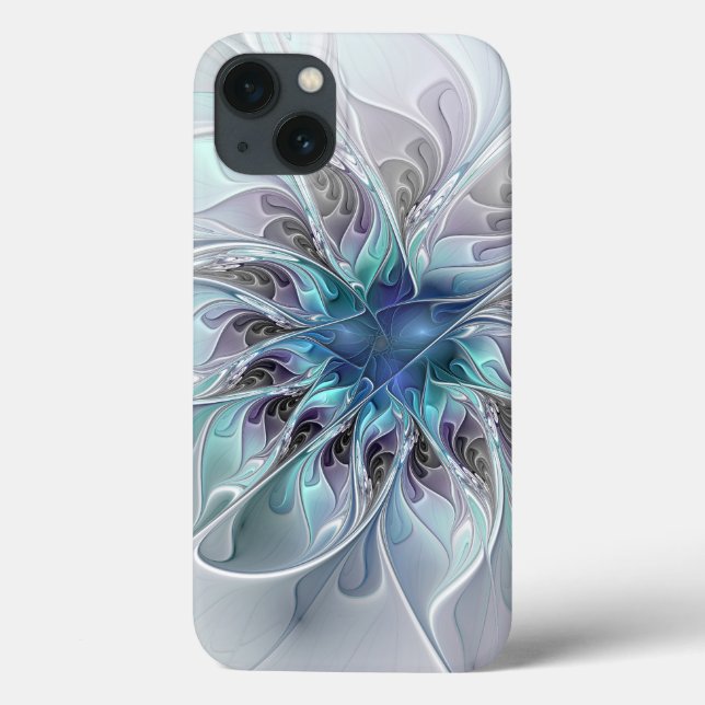 Flourish Abstract Modern Fractal Flower With Blue Case-Mate iPhone Case (Back)