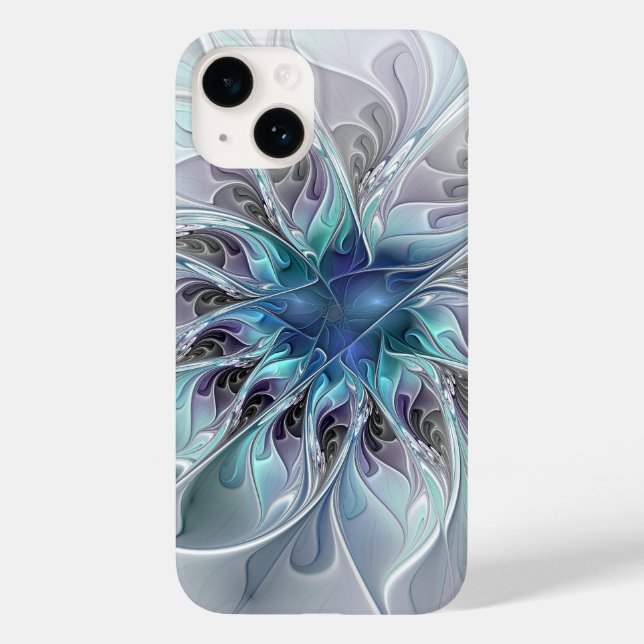 Flourish Abstract Modern Fractal Flower With Blue Case-Mate iPhone Case (Back)