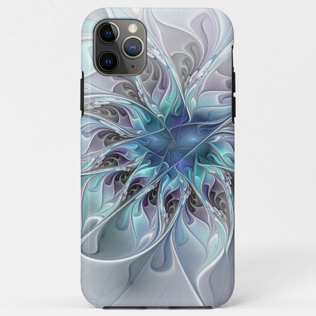 Flourish Abstract Modern Fractal Flower With Blue Case-Mate iPhone Case (Back)