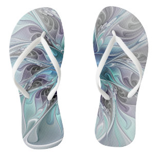 Flourish Abstract Modern Fractal Flower With Blue Flip Flops