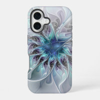 Flourish Abstract Modern Fractal Flower With Blue
