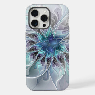 Flourish Abstract Modern Fractal Flower With Blue iPhone 15 Pro Max Case