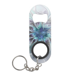 Flourish Abstract Modern Fractal Flower With Blue Keychain Bottle Opener