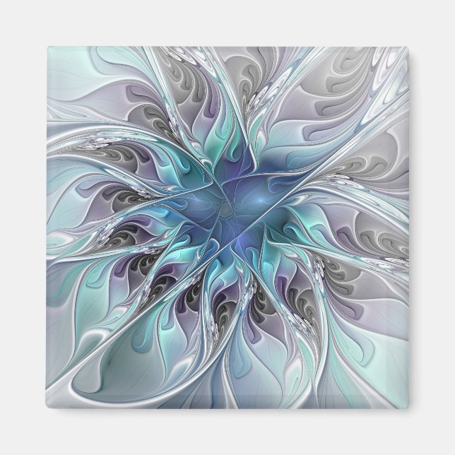 Flourish Abstract Modern Fractal Flower With Blue Magnet (Front)