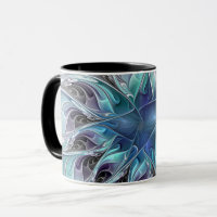 Flourish Abstract Modern Fractal Flower With Blue