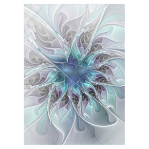 Flourish Abstract Modern Fractal Flower With Blue Tablecloth