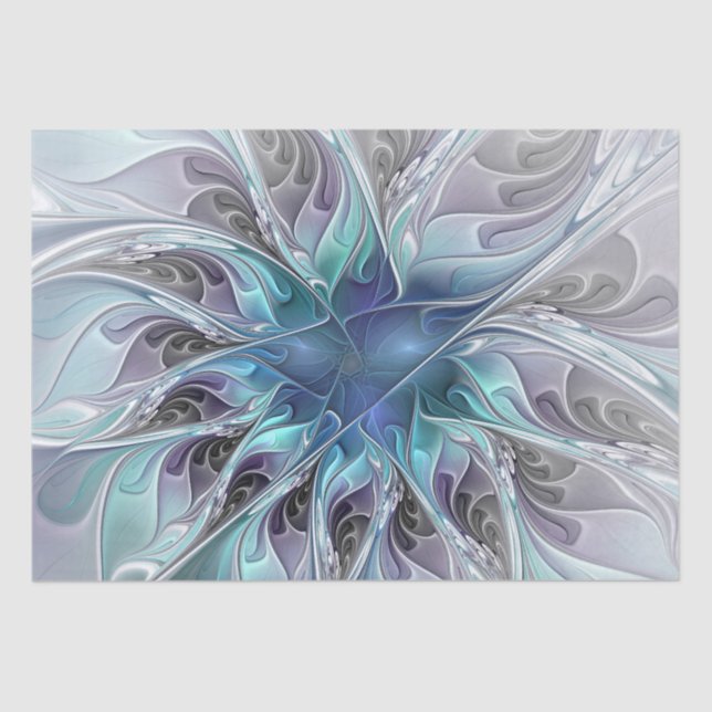 Flourish Abstract Modern Fractal Flower With Blue Tissue Paper (Front)