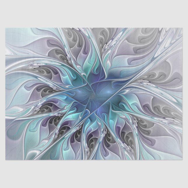 Flourish Abstract Modern Fractal Flower With Blue Tissue Paper (Front)